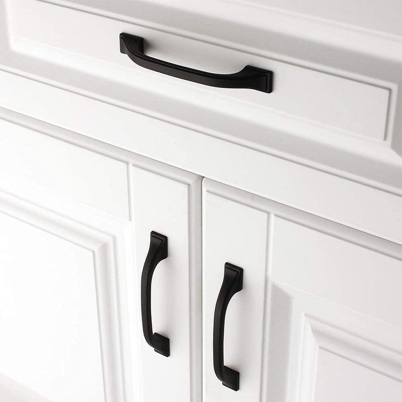 KOOFIZO Square Foot Craftsman Cabinet Bow Pull - Black Furniture Handle, 3.8 Inch/96mm Screw Spacing, 10-Pack for Kitchen Cupboard Door, Bedroom Dresser Drawer, Bathroom Wardrobe Hardware - Image 4